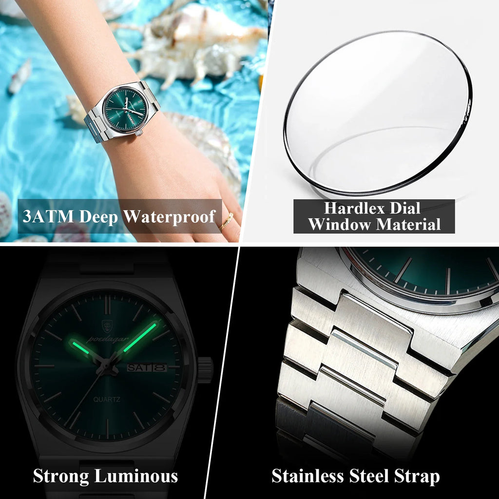 POEDAGAR Luxury Woman Watch Waterproof Luminous Fashion Quartz Ladies Wristwatch Date Week Stainless Steel Women's Watches Reloj Vera Lux