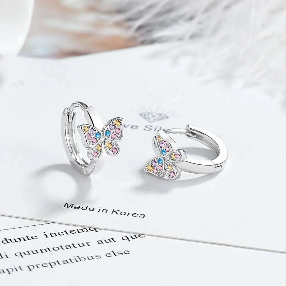 925 Sterling Silver Butterfly Rainbow Zircon Ring Earrings For Women Friends Wedding Jewelry Wholesale Prevent Allergies Vera Lux