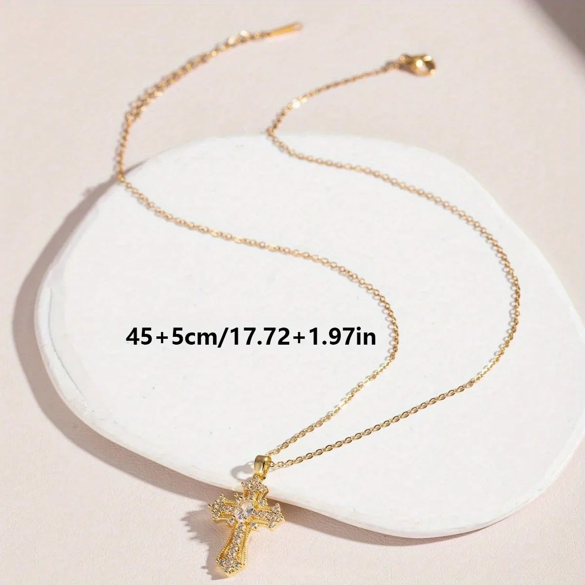 1Pcs Cross Necklace Pendant Religious Blessing Stainless Steel Sturdy Gold Necklace Water Diamond Inlay Trendy Fashion Vera Lux