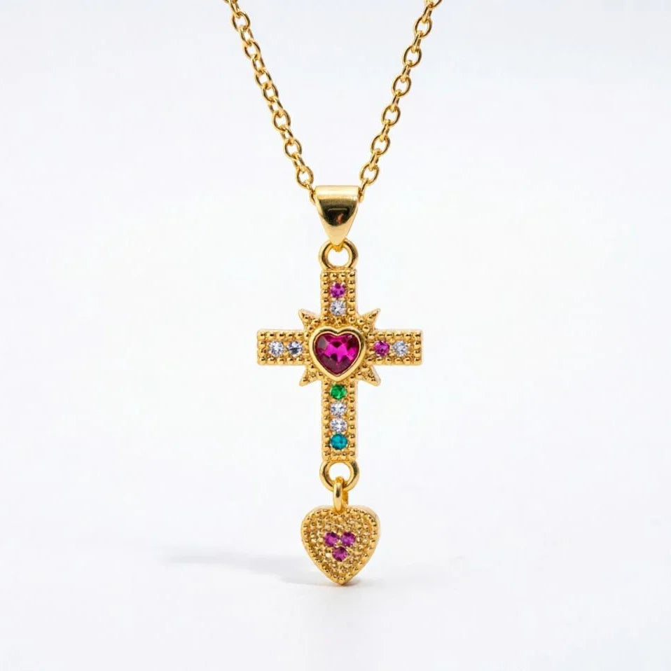 NEWBUY Unique Design Eagle Heart Cross Pendant Gold Color 316L Stainless Steel Chain Necklace CZ Party Jewelry Femme Bijoux Vera Lux