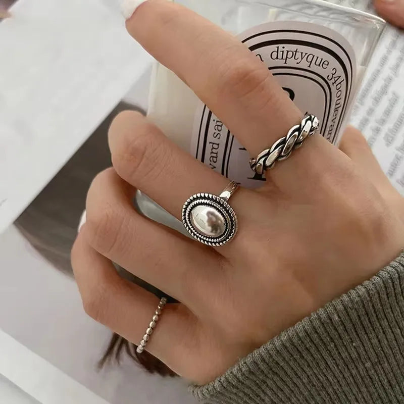 925 Sterling Silver Rings Couples Accessories INS Fashion Vintage Twist Design Round Shape Geometric Thai Silver Jewelry Vera Lux