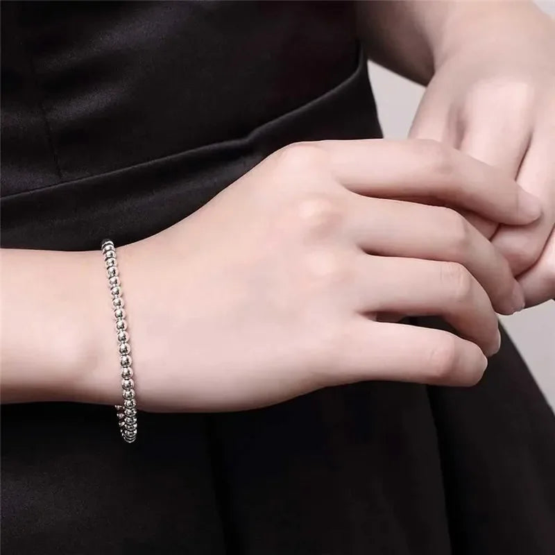 925 Sterling Silver Charm Bracelet for Women 4mm Beads Chain Popular Brands Jewelry Wedding Party Christmas Gifts Vera Lux