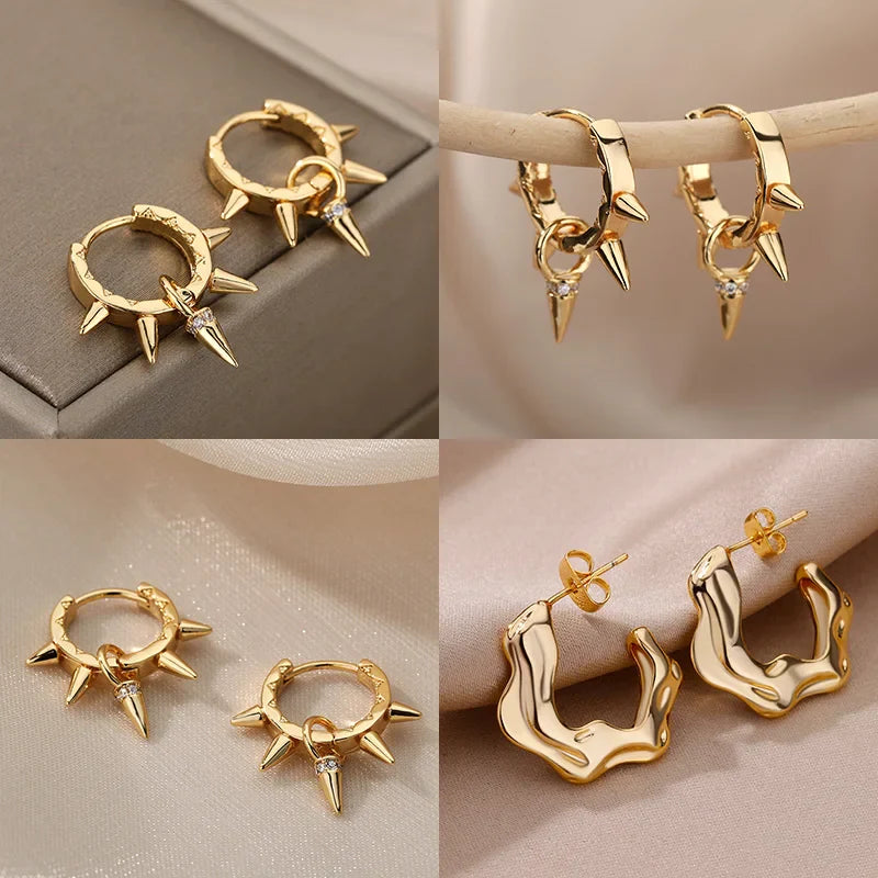 Punk Spike Rivet  Stainless Steel Earrings For Women Gold Color Earring Gothic Christmas Party Jewelry Gift Bijoux Femme Vera Lux