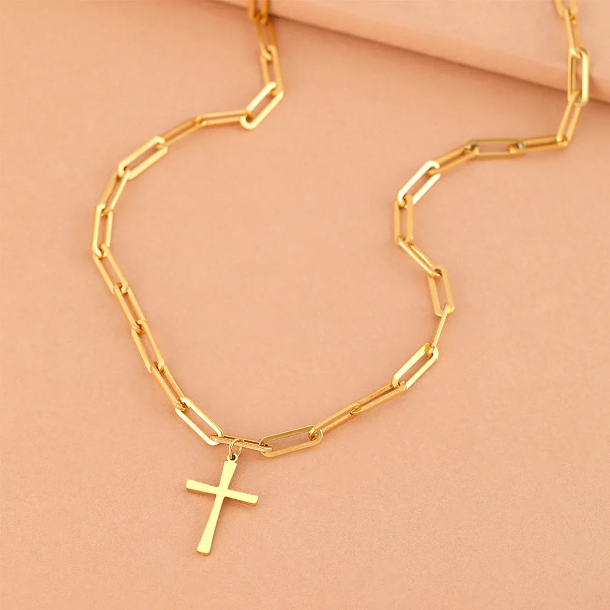 Cross Gold Color Pendant Necklaces for Women Stainless Steel Christian Jewelry Long Chain Necklace Gift Vera Lux