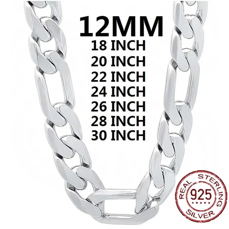 Solid 925 Sterling Silver Necklace For Men Classic 12mm Cuban Chain 18-30 Inch Charm High Quality Fashion Jewelry Wedding Vera Lux