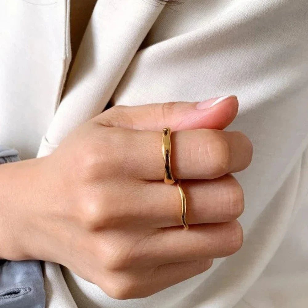 Stainless Steel Ring for Women Irregular Wave Rings Trendy Simple Geometric Handmade Couple Jewelry Wholesale Dropshipping Vera Lux