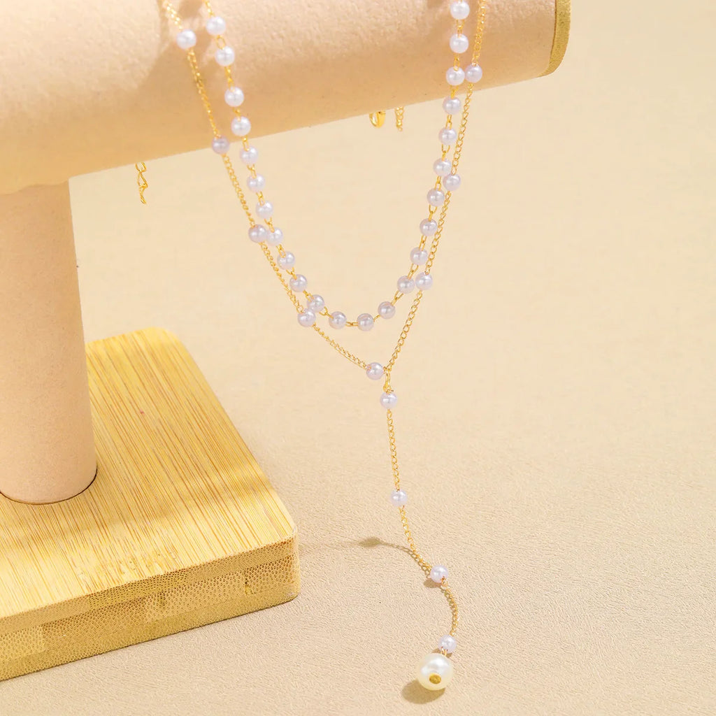 Korean Fashion Imitation Pearl Double Layered Choker Big Ball Bead Pendant Tassel Necklace Women's Sexy Party Body Jewelry Vera Lux