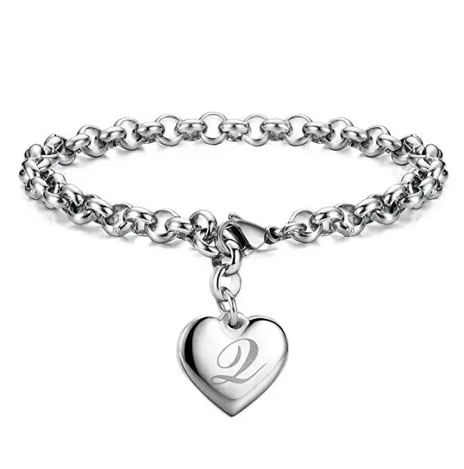925 Sterling silver Fine 26 Letter women men chain Bracelet Charm Heart Cute wedding Personality Jewelry lady gift party 20cm Vera Lux