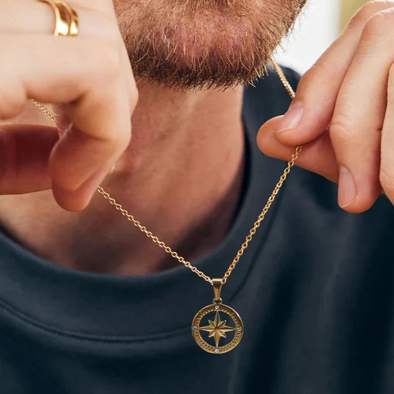 Stainless Steel Polaris Necklace - 18K Gold Plated Round Starry Sky Design, North Star Charm for DIY Jewelry Vera Lux