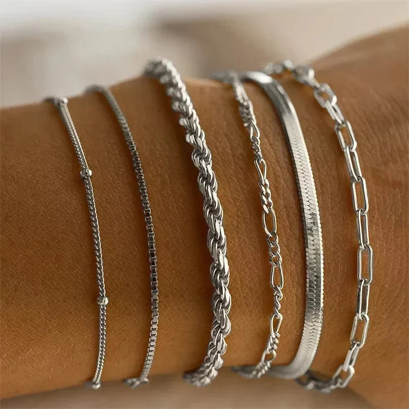 6Pcs Gold Color Bracelet Set Boho Retro Thick Twist Cuban Chain Bracelet for Women 2023 Trendy Quality Jewelry Gifts Vera Lux