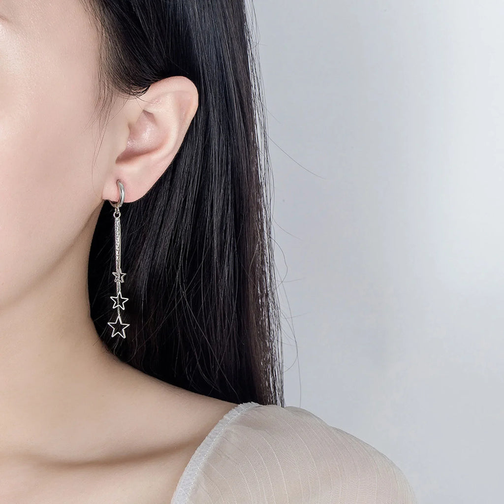 Elegant Popular Three Stars Hoop Earrings For Women 925 Sterling Silver Party Jewelry Beautiful Long Tassel EarringElegant Vera Lux