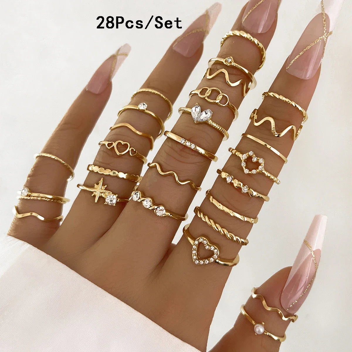 23Pcs Fashion Knuckle Rings Set For Women Crystal Star Moon Eye Wave Gold Silver Color Rings Female Trendy Party Jewelry Gift Vera Lux