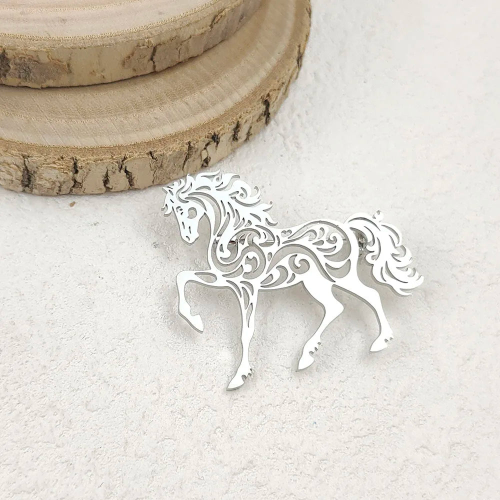 Original hollow horse stainless steel brooch, waterproof and non-fading accessory, suit lapel pin, boyfriend gift Vera Lux