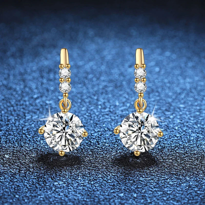 NeeTim 1ct Moissanite Drop Earrings S925 Sterling Silver with Gold Plated Hoop Earrings Wedding Party Jewelry With Certificate Vera Lux