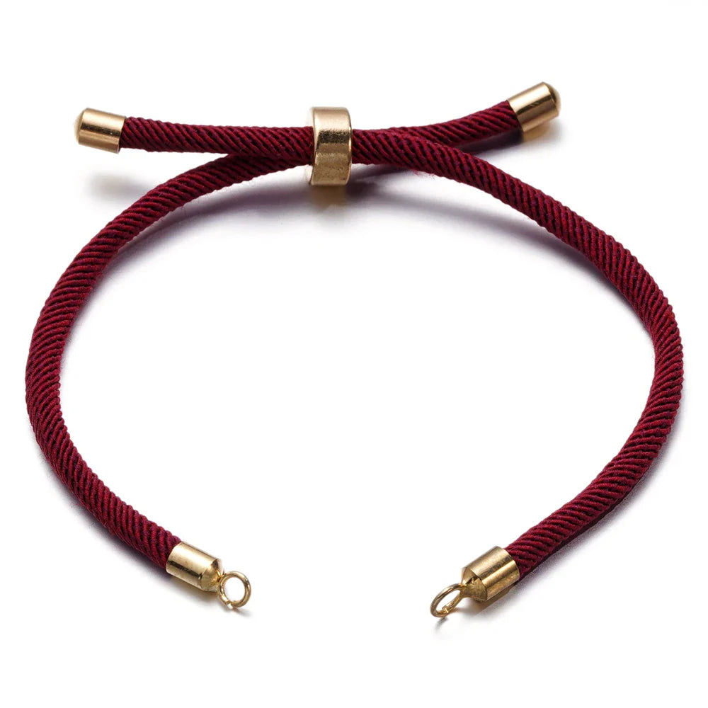 1pc Adjustable Nylon Braided Twisted Cords Slider Friendship Bracelets with Brass Cord End for Jewelry Making DIY Findings Vera Lux