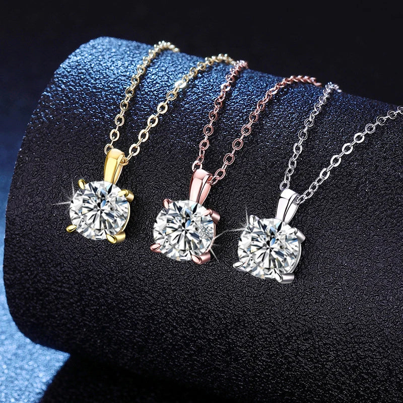 NeeTim 2ct 3ct Moissanite Necklace for Women Sterling Silver 925 with Yellow Rose White Gold Plated Lab Diamond Pendant Necklace Vera Lux