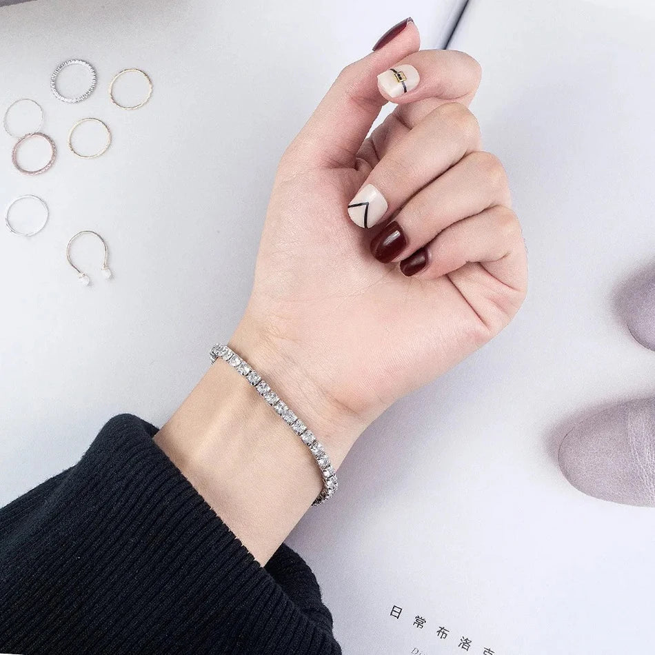 ALIZERO S925 Sterling Silver Bracelet Zirconia Tennis Ball Women Fashion Simple Engagement Wedding Charm Jewelry 4mm 16-23cm Vera Lux