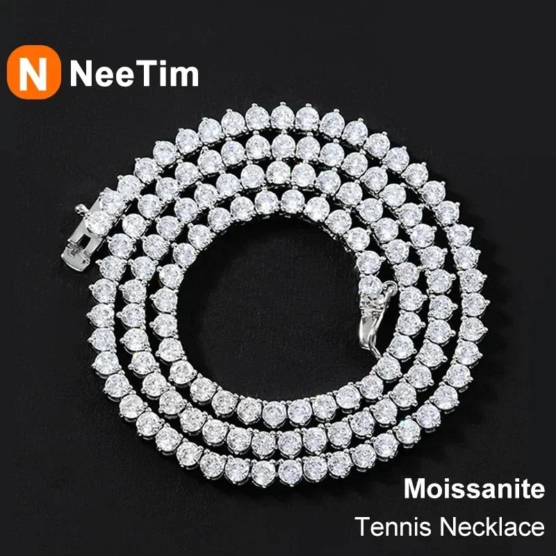 NeeTim Moissanite Tennis Necklace 3 Claw 925 Sterling Silver Plated 18k White Gold Sparkling Lab Diamond Necklaces for Women Vera Lux