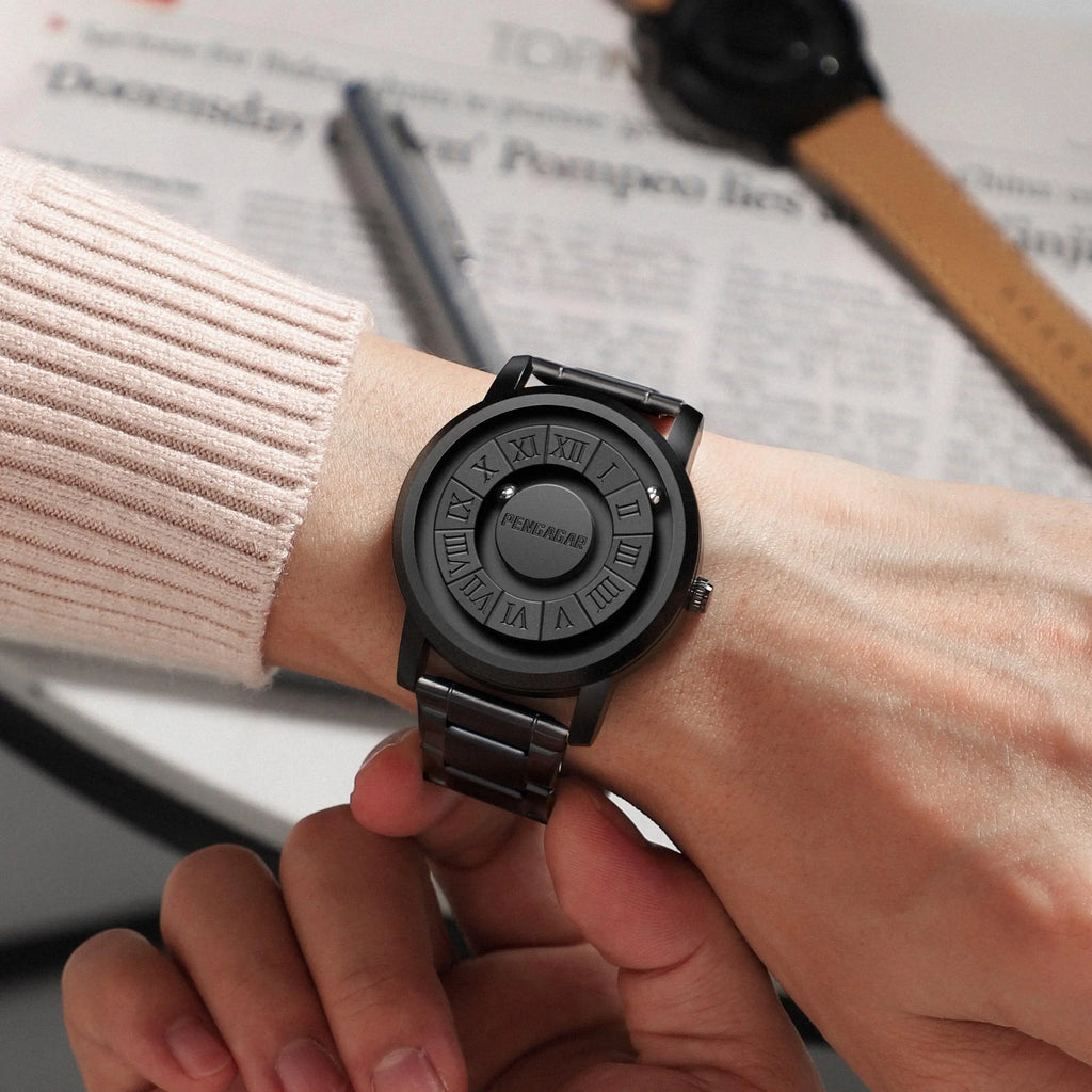 PENGAGAR Men's Watches Stainless steel Quartz Watch Creative Scrolling Pointer Magnetic Force Wrist Clock Relogio Masculino +box Vera Lux