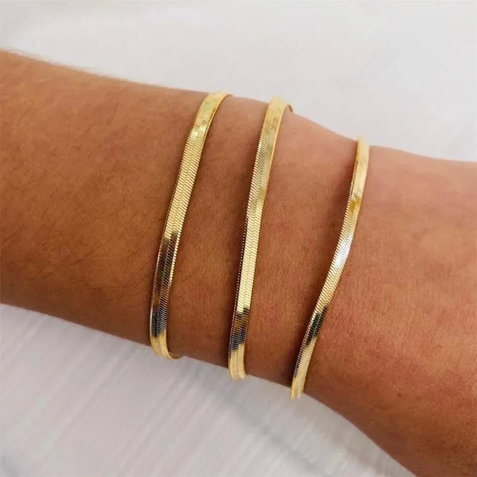 SUNIBI Women Trend Classic Snake Chain Bracelet Gold Color Width 2/3/4/5MM Stainless Steel Chain Bracelet For Women Jewelry Gift Vera Lux
