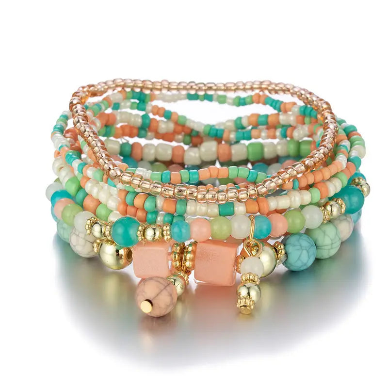 8Pcs Boho Colorful Rice Beads Bracelet Set For Women Summer Elastic  Beaded Chain Bangle Girls Fashion Jewelry Accessories Vera Lux