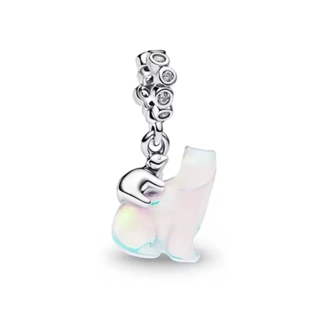 2026 New S925 Silver Hollow Elephant Monkey Car Pendant Fit Original Bracelet DIY Accessories Women's Charm Jewelry Gifts Vera Lux