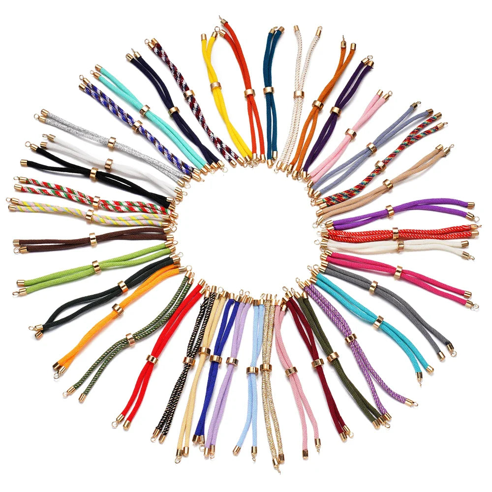 1pc Adjustable Nylon Braided Twisted Cords Slider Friendship Bracelets with Brass Cord End for Jewelry Making DIY Findings Vera Lux
