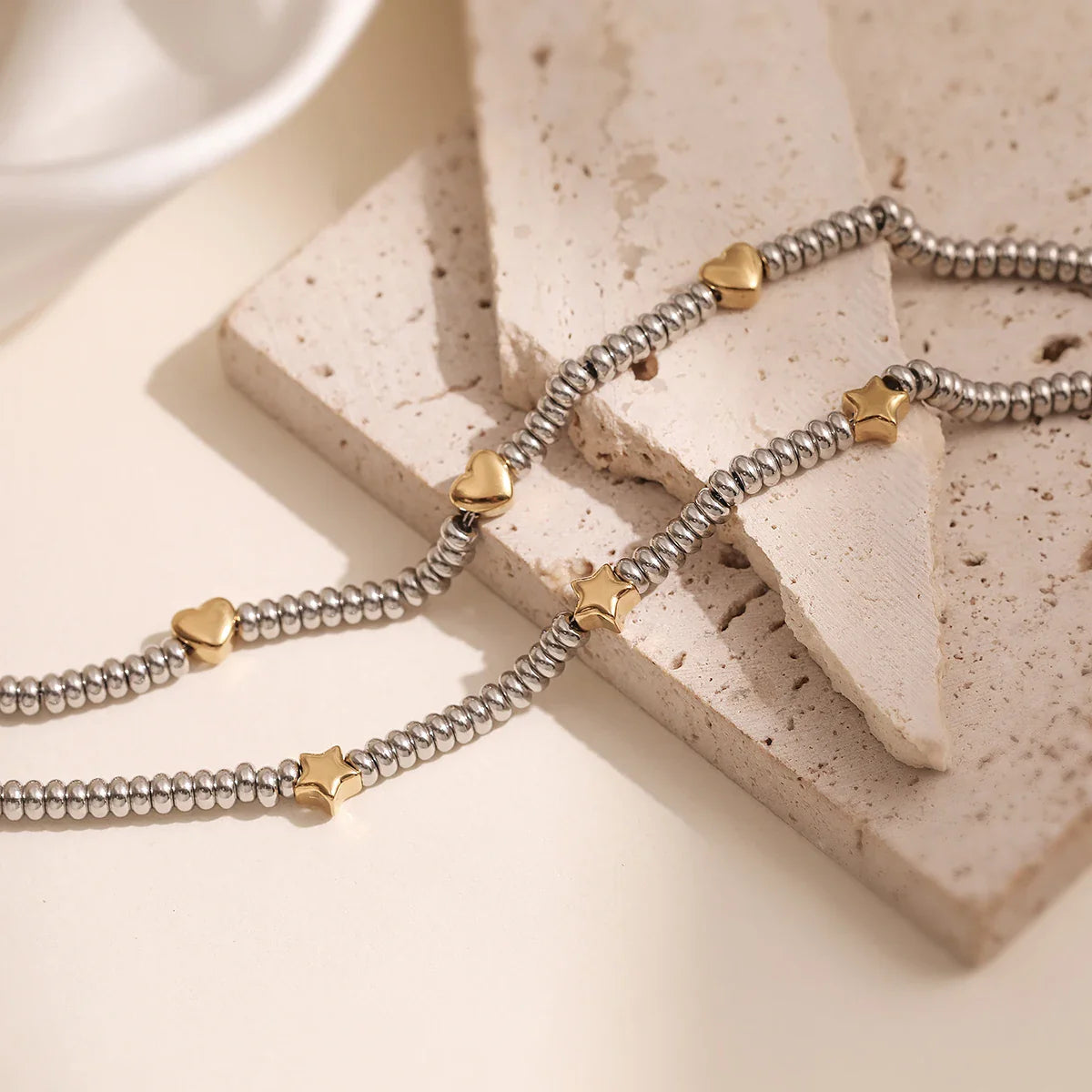 NEWBUY Hot Sale Non-Fading Stainless Steel Jewelry Gold Color Heart/Star Silver Beads Charm Bracelets For Women Wholesale Vera Lux