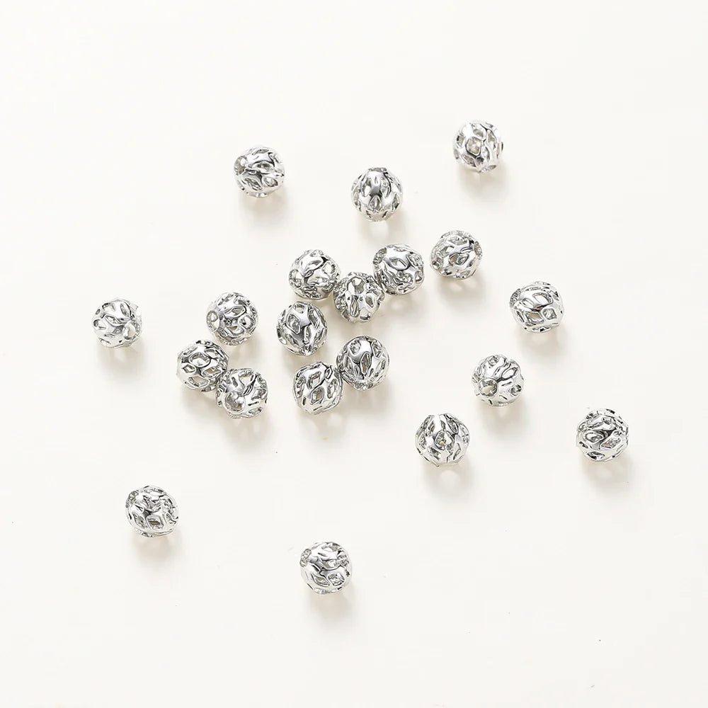 20pcs/bag 4mm 5mm 6mm 18K Gold Plated Hollow Round Spacer Bead Brass Charm Bracelet Beading For DIY Jewelry Making Accessories Vera Lux