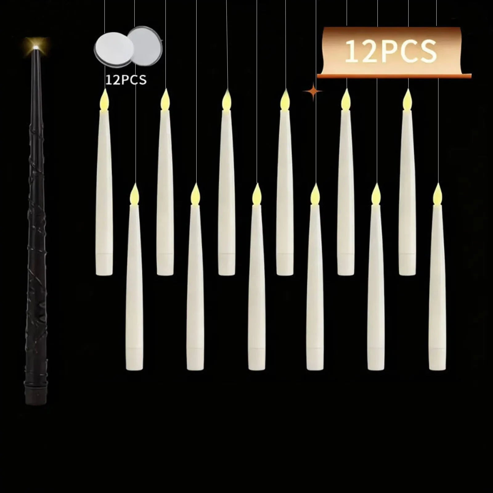 12/10 PCS LED Floating Candles with Magic Wand Flameless Flying Candle Flickering Burning Candles for Wedding Holiday Decoration Vera Lux