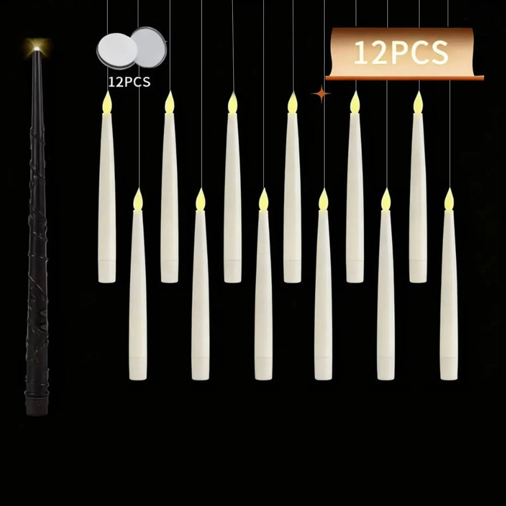 Floating Candles with Wand 12 PCs Magic Hanging Candles Flickering Warm Light Flameless Floating LED Candle Halloween Decoration Vera Lux