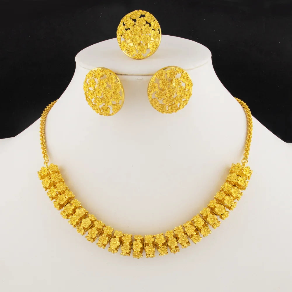 gold plated earrings ring necklaces for women luxury gold cuban necklace set High Quality designer men woman Jewelry sets gift Vera Lux