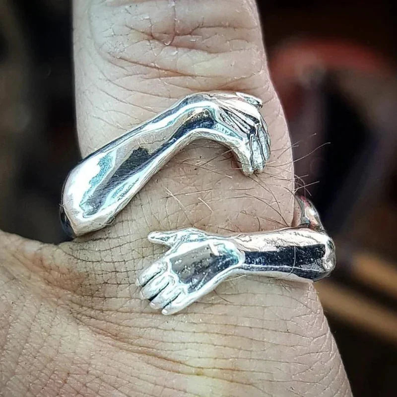 Gothic Hug Muscle Hands Rings For Women Men Adjustable Open Hug Hands Ring Party Wedding Couple Vintage Jewelry Anillos Bague Vera Lux