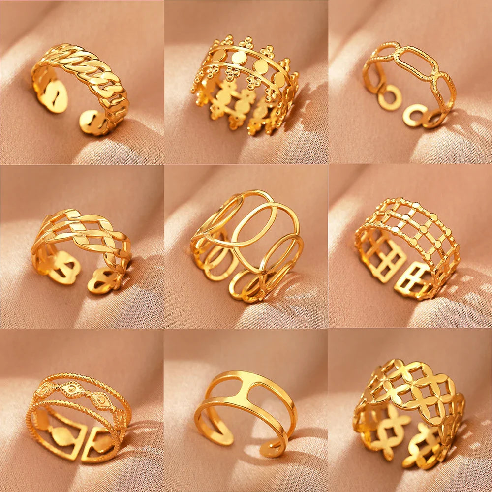 Stainless Steel Rings Vintage Exquisite Hollow Adjustable Open Statement Rings Light Luxury Fashion Rings For Women Jewelry New Vera Lux