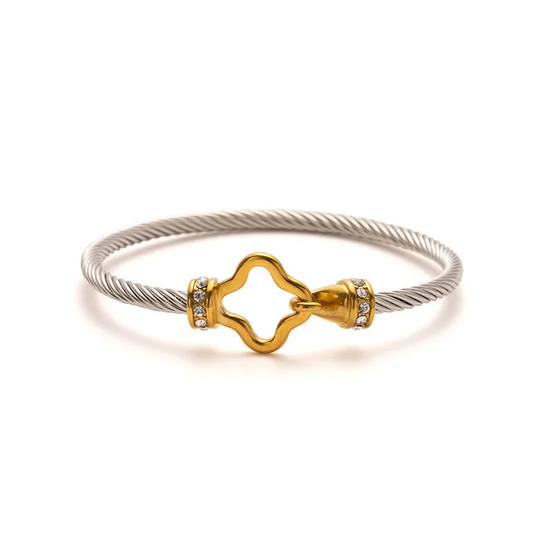 1pcs Stainless Steel Gold-plated Bangle Trendy Retro Hip-hop Style Bracelet Fried Dough Twists Steel Wire Rope Colorfast Bangle Vera Lux