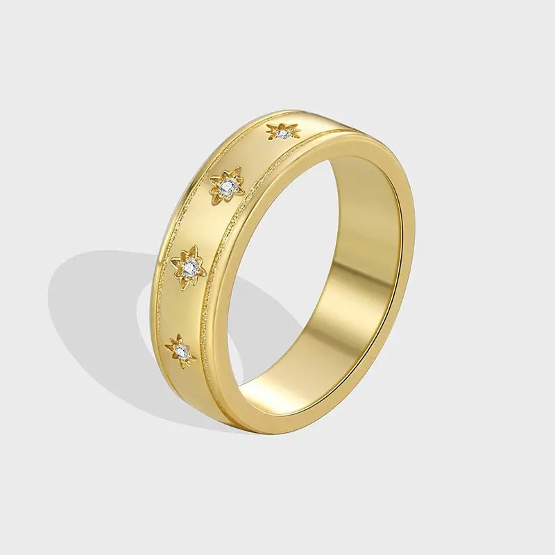 925 Sterling Silve Star Chunky Ring For Women Vintage Trendy Gold Color Zirconia Finger Rings Punk Accessories Jewelry Gift Vera Lux