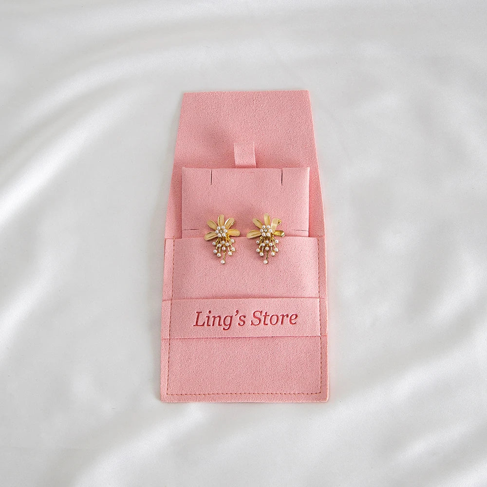20/50/100pcs Personalized Logo Jewelry Microfiber Strip 8x8cm Bag Insert With 6x6cm Pad Card For Earrings Studs Necklace Pendant Vera Lux