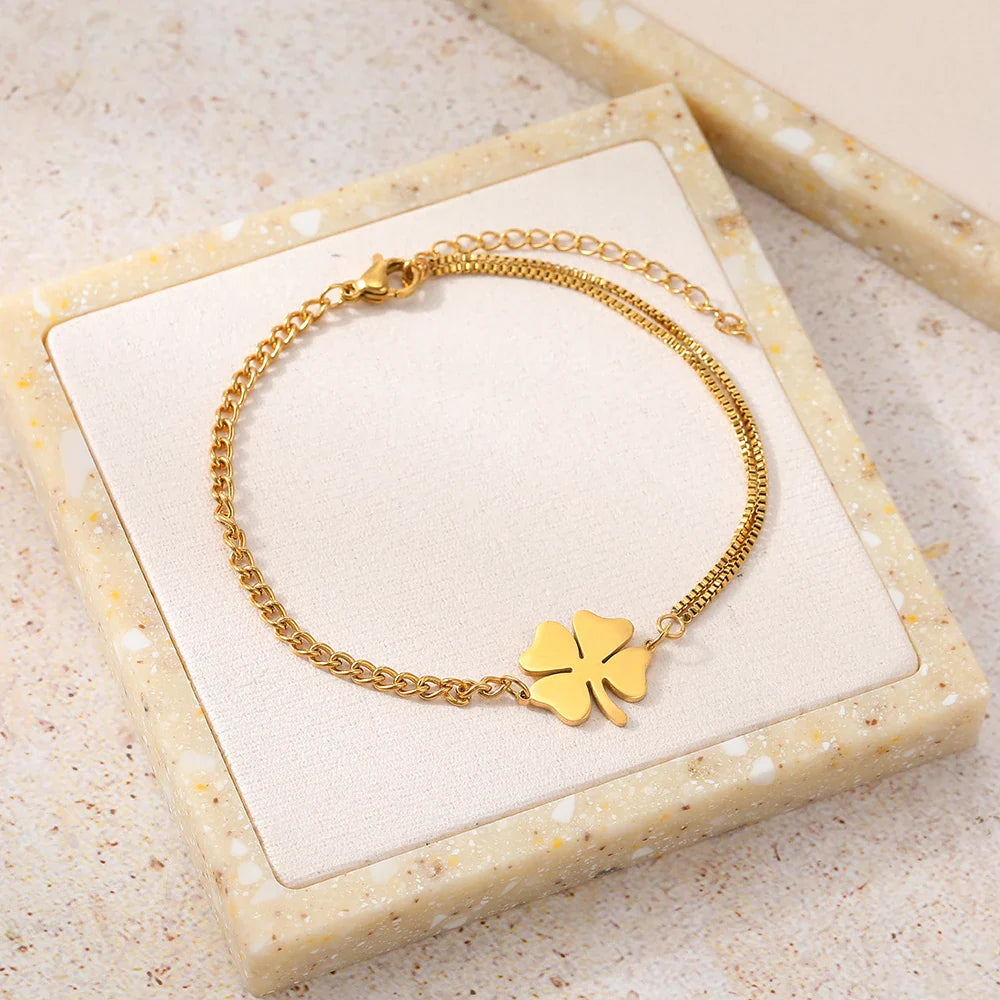 Stainless Steel Bracelets Classic Lucky Clovers Pendant Hip Hop Bracelet For Women Jewelry Non-fading High-quality Everyday Wear Vera Lux