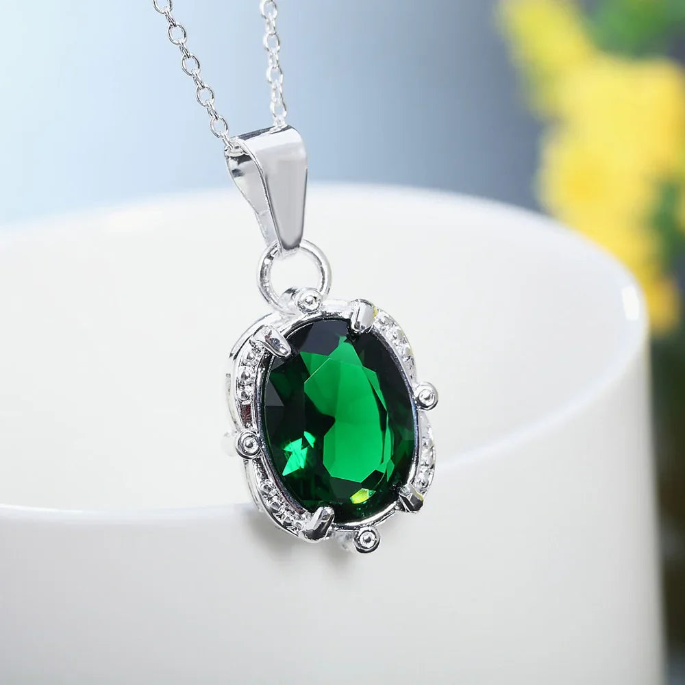 925 Sterling Silver Green Zircon Pendants Necklaces For Women Ladies Luxury Jewelry Accessories Gifts  Jewellery Money 925 Vera Lux