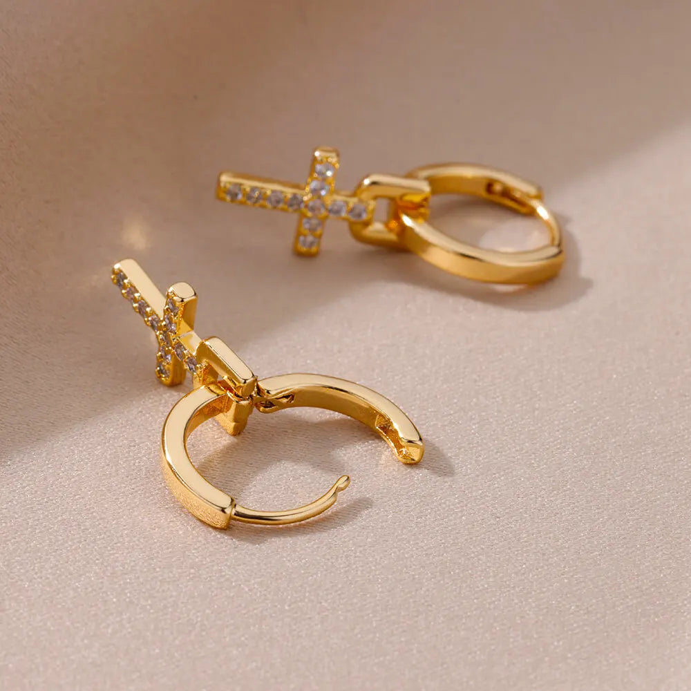 Zircon Cross Dangle Earrings For Women Girls Stainless Steel Cross Earring 2023 Trending Couple Wedding Aesthetic Jewelry aretes Vera Lux