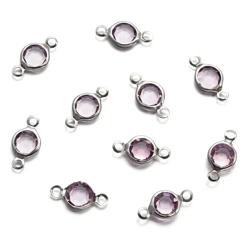 10pcs/lot Stainless Steel Crystal Round Double Ring Pendants for DIY Bracelet Necklace Beads Jewelry Making Accessories Vera Lux