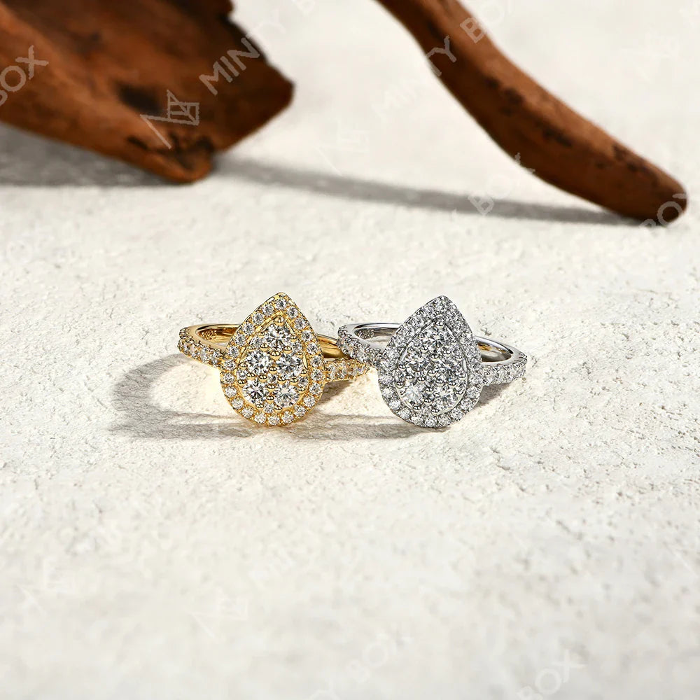 MINTYBOX S925 Sterling Silver Moissanite Engagement Halo Rings for Women 1.15ctw Lab Diamond Ring 18K Gold Plated Fine Jewelry Vera Lux