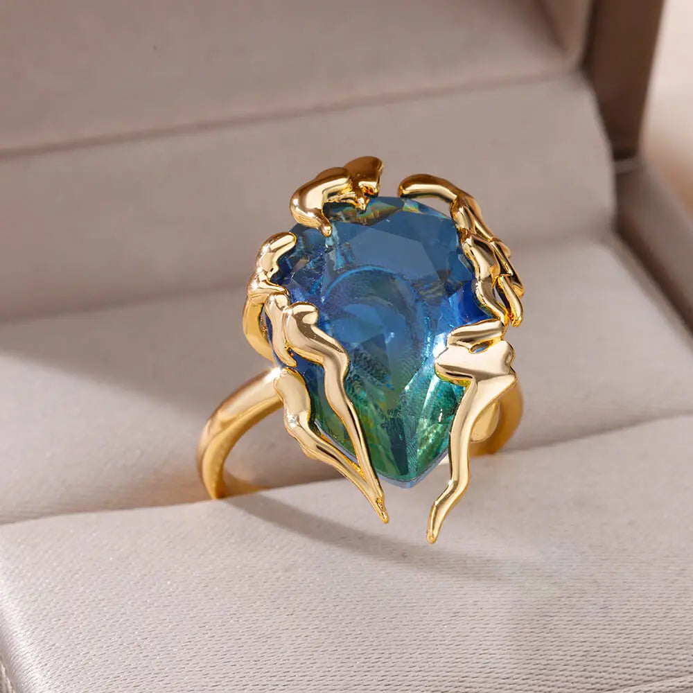 Zircon Flame Drop Rings For Women Stainless Steel Water Drop Adjustable Ring Femme New Wedding Party Fashion Jewelry Gift Femme Vera Lux