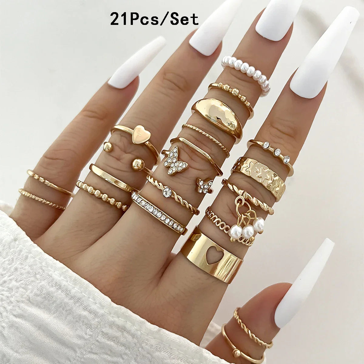 23Pcs Fashion Knuckle Rings Set For Women Crystal Star Moon Eye Wave Gold Silver Color Rings Female Trendy Party Jewelry Gift Vera Lux