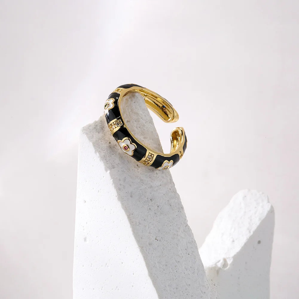 NEWBUY Colorful Enamel Wedding Rings For Women Female Oval Flower Finger Ring Female Party Jewelry Accessories Wholesale Vera Lux