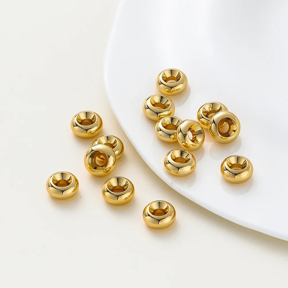 10-30pcs/lot 14K/18K Gold Plated Flat Round Bracelet Spacer Beads Circle Crafts Beads for Necklace Jewelry Accessories Findings Vera Lux