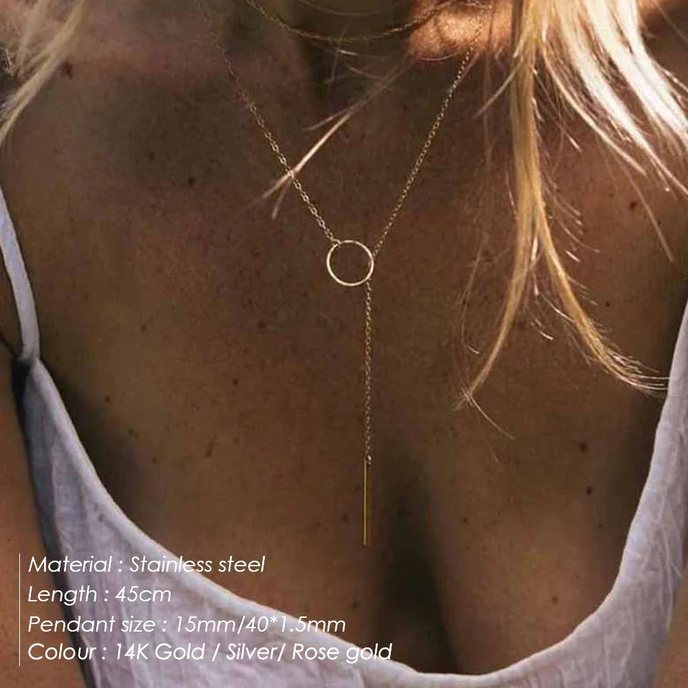 Minimalist Round Stick Pendant Necklace for Women Pearl Clavicle Necklace Leaves Long Chain Fashion Jewelry Statement Girl Gift Vera Lux