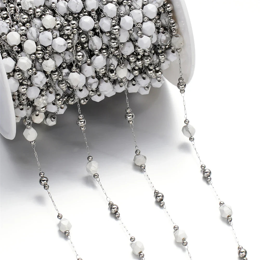 1Meter/Lot Mixed Stainless Steel Irregular Stone Beads Chains for Handmade DIY Necklace Bracelets Jewelry Making Accessories Vera Lux