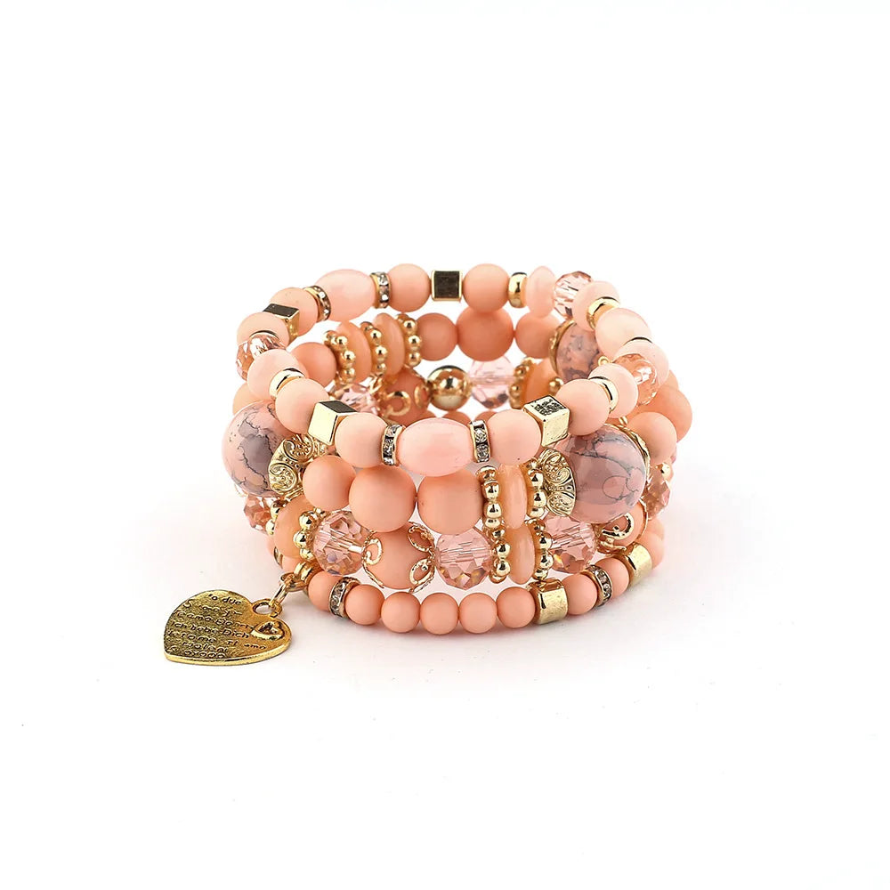 4Pcs/set Boho Ethnic Heart Beaded Bracelet Set For Women Handmade Crystal Beads Chain Bangle Female Bohemia Jewelry Gift Vera Lux