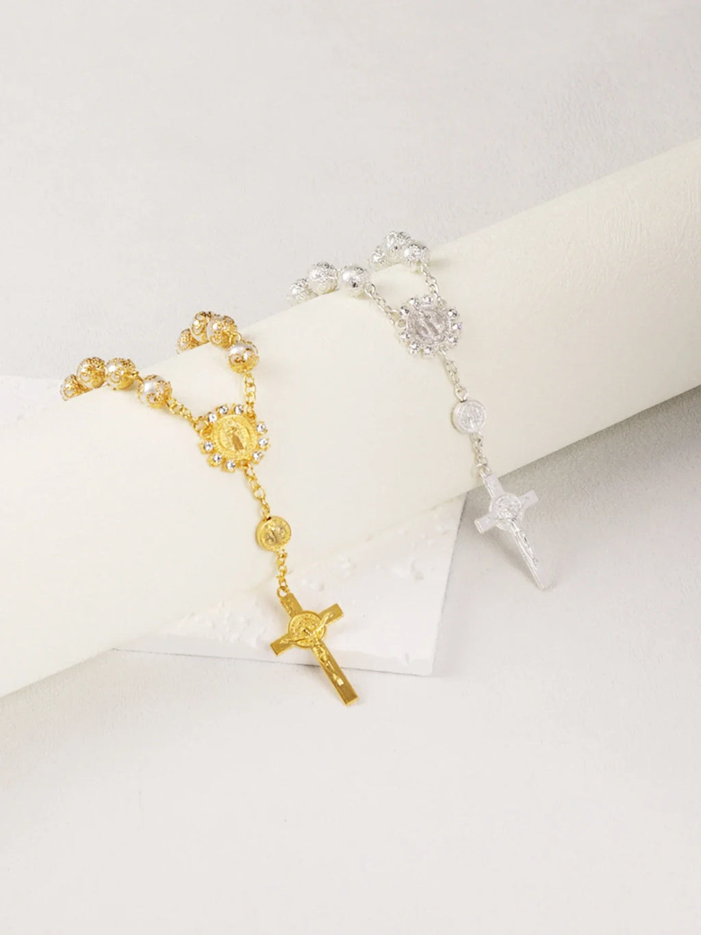 One Decade Auto Rosary Beads Catholic Bracelet Saint Benedict Crucifix Divine Mercy Gift for Women Men Vera Lux